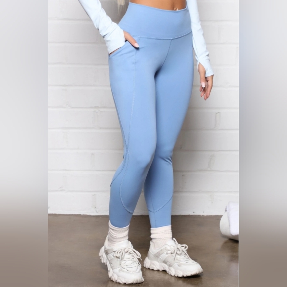 Fashion Nova Jump To It Too Active Leggings - Blue